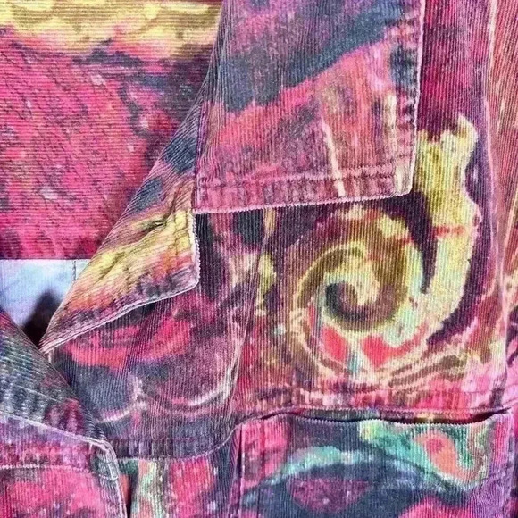 CHICO'S Red Swirl Galactic Button Up Top Corduroy Cotton Casual Collar Women XL - Picture 9 of 12
